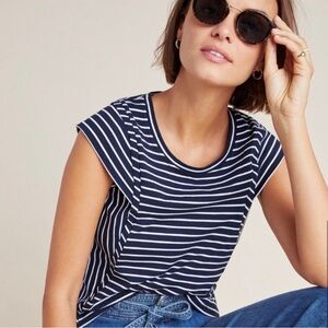 Anthropologie Reath & Wren Drew Striped Tee; Navy & White; in XL
